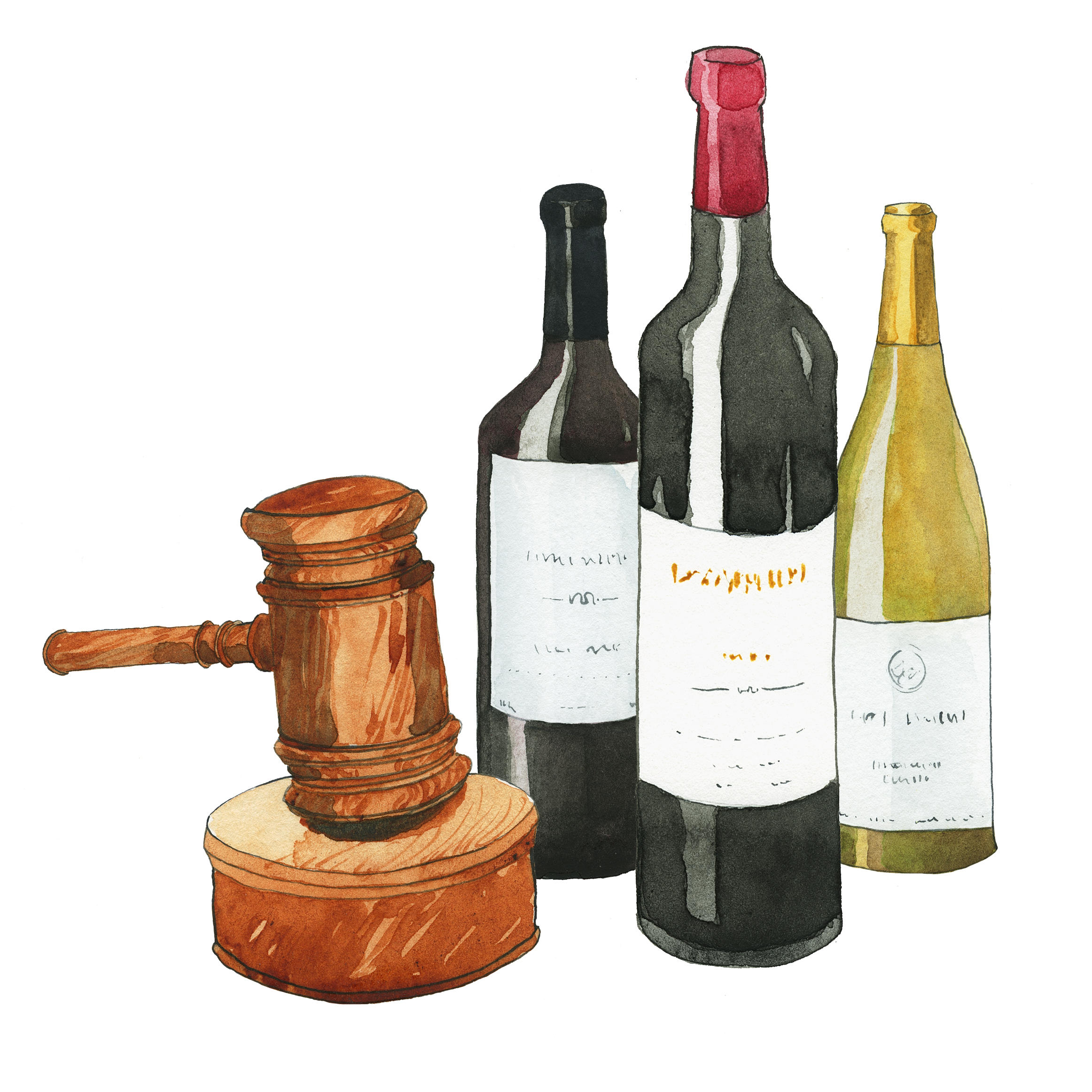 auction-gavel-and-wine-Eleanor-Crow